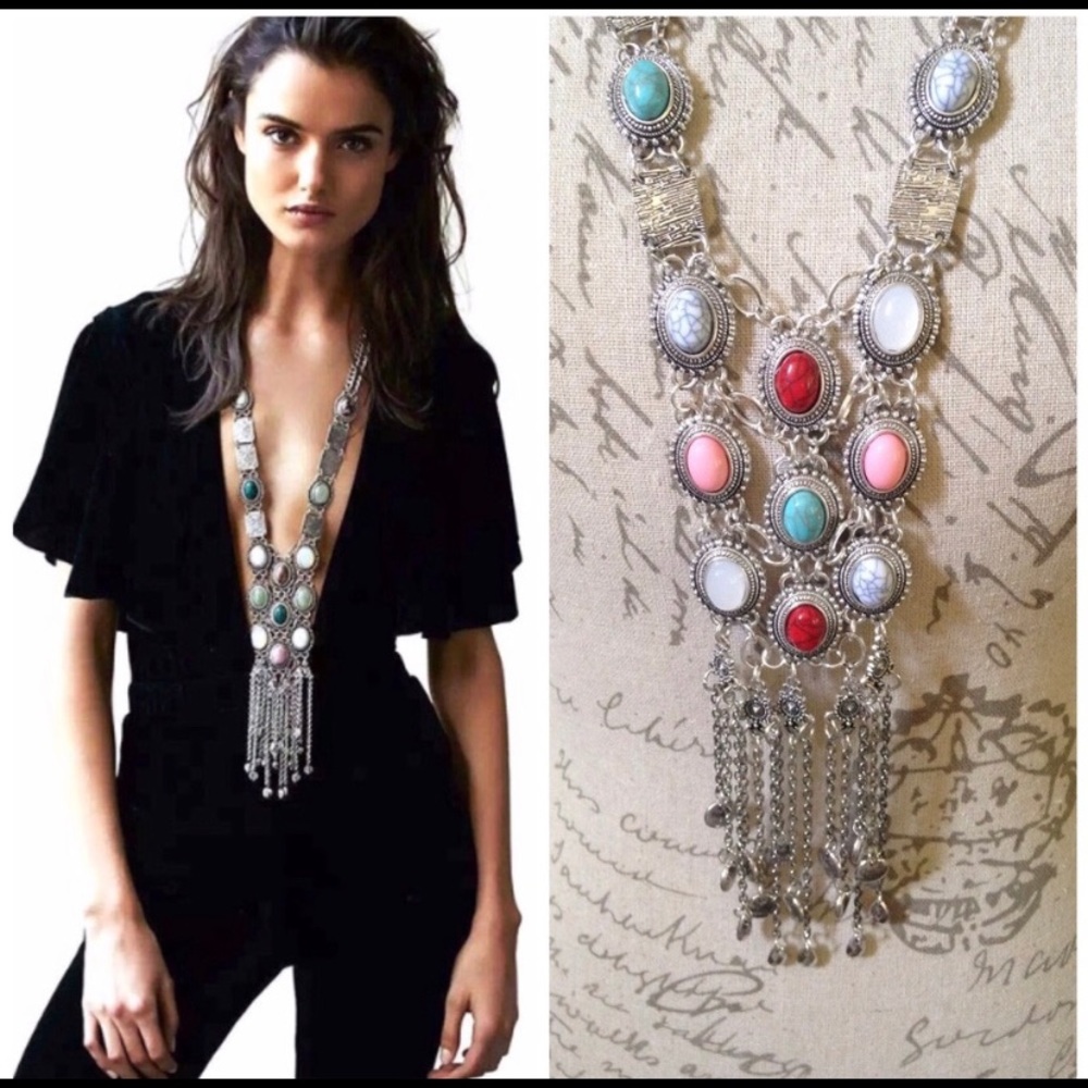 Long bohemian style tassel necklace